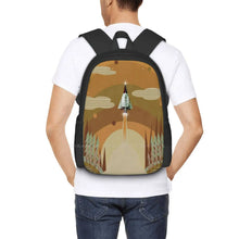 The Adventure Continues 3D Print Design Backpack Student Bag Spaceships Rockets Space Travel Spaceman Retro Solar System Dorm