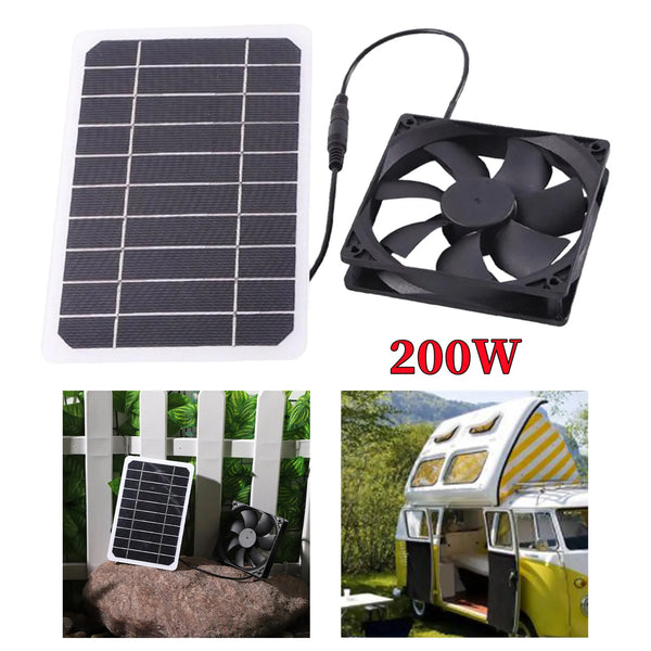 200W Solar Panel Exhaust Fan Mini Ventilator Solar Panel Powered Fan for Dog Chicken House RV Greenhouse DIY Plate Kit